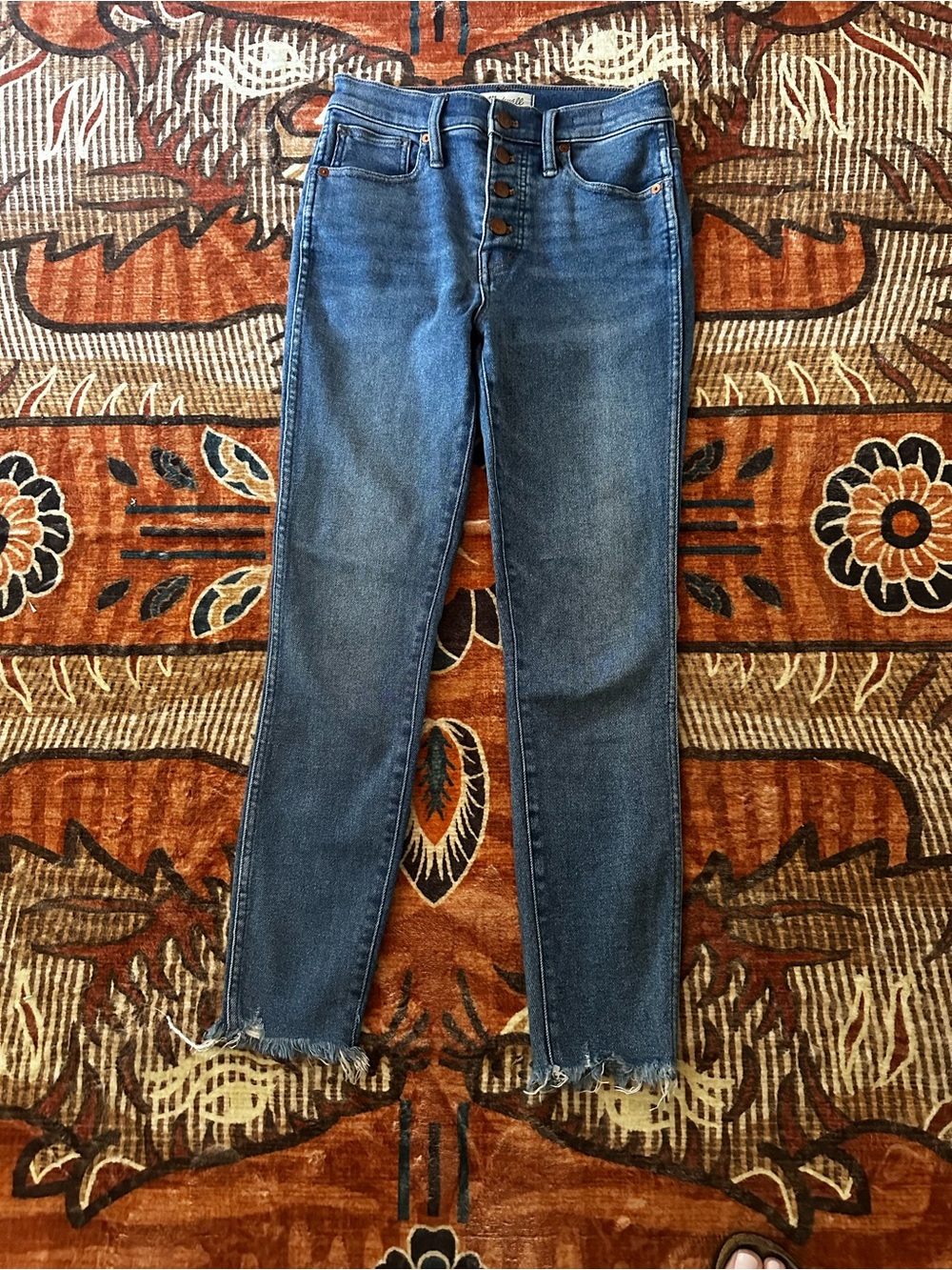 Madewell High-Rise Skinny Jeans in Medium Blue with Raw Hem 10” high rise